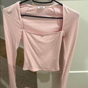 Garage Pink Ribbed Crop Blouse